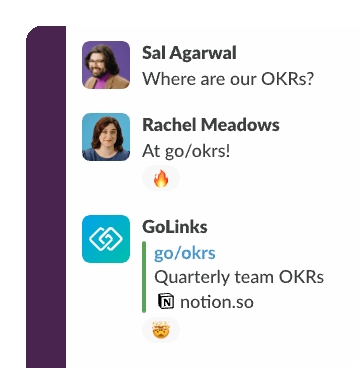 The GoLinks® Slack integration for knowledge management.